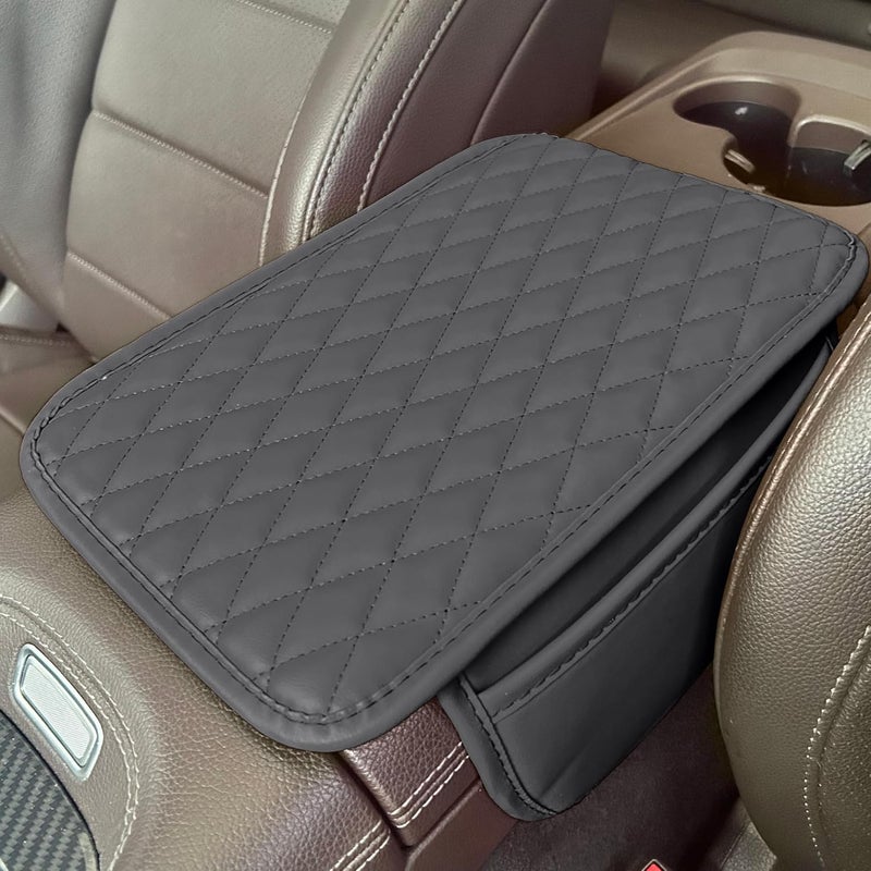 Tioollev Car Armrest Box Cover Diamond Quilted Grade Leather Console Organizer Car with Side Storage Pocket Universal Vehicle Middle Console Cover, Most Vehicle, SUV, Truck. (Gray) - Image 4